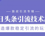 狼叔今日头条引流技术3.0,打造爆款稳定引流的玩法,VLOG引流技术-水滴知识网