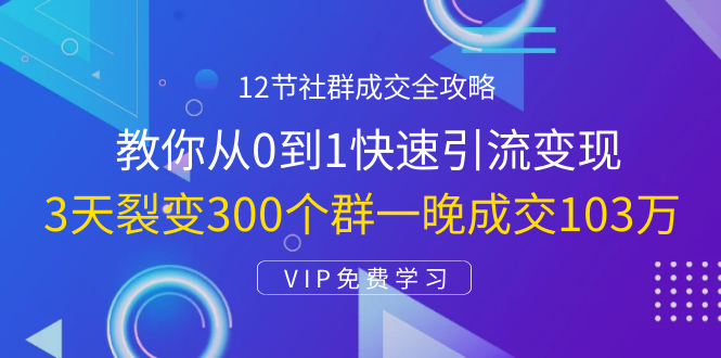 12节社群成交全攻略:从0到1快速引流变现,3天裂变300个群一晚成交103万-水滴知识网