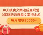 30天疯卖文案速成变现营,0基础玩透爆卖文案捞金术!每月增收20000+-水滴知识网