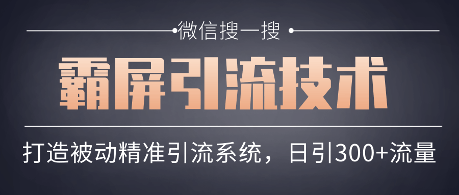 微信搜一搜霸屏引流技术,打造被动精准引流系统,轻松日引300+流量-水滴知识网