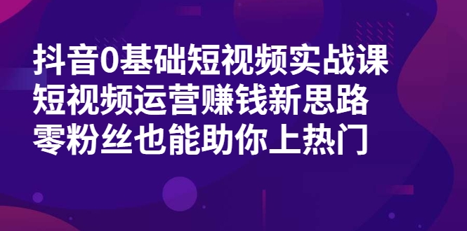 抖音0基础短视频实战课，短视频运营赚钱新思路，零粉丝也能助你上热门-水滴知识网