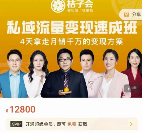 桔子会·私域流量变现速成班,4天拿走月销千万的变现方案 价值12800元-水滴知识网