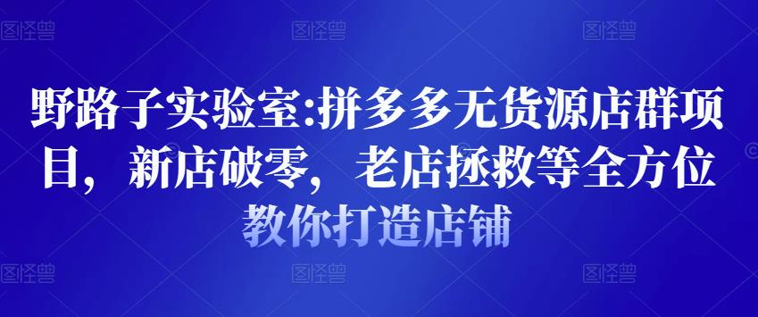 野路子实验室:拼多多无货源店群项目,新店破零,老店拯救等全方位教你打造店铺-水滴知识网