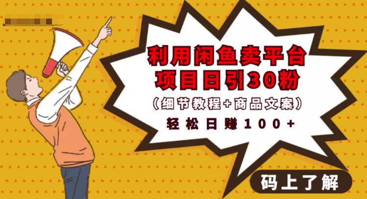 利用闲鱼卖平台项目课程资源日引流30+精准粉丝，轻松日赚100+，积累人脉可实现二次变-水滴知识网