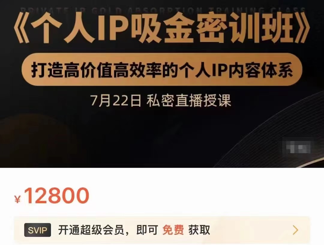 个人IP吸金密训班,打造高价值高效率的个人IP内容体系(价值12800元)-水滴知识网