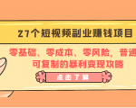 27个短视频副业赚钱项目：零基础、零成本、零风险，普通人可复制的暴利变现攻略-水滴知识网