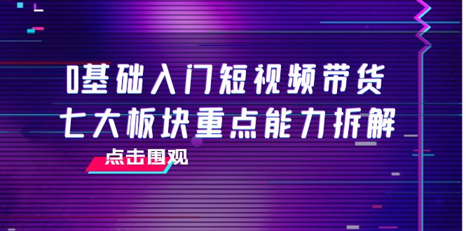 0基础入门短视频带货,七大板块重点能力拆解,7节精品课4小时干货-水滴知识网
