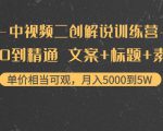 中视频二创解说训练营:从0到精通 文案+标题+素材、月入5000到5W-水滴知识网