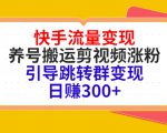 快手流量变现,养号搬运剪视频涨粉,引导跳转群变现日赚300+-水滴知识网