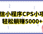 微信小程序CPS小项目,有微信就能做,轻松上手躺赚5000+-水滴知识网