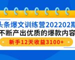 头条爆文训练营202202期,不断产出优质的爆款内容,新手12天收益3100+-水滴知识网