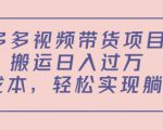多多视频带货项目，搬运日入过万，0成本，轻松实现躺赚（教程+软件）-水滴知识网