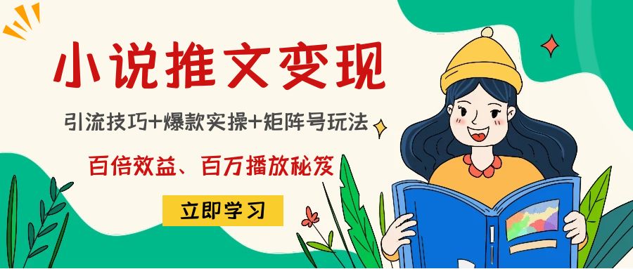 小说推文训练营:引流技巧+爆款实操+矩阵号玩法,百倍效益、百万播放秘笈-水滴知识网