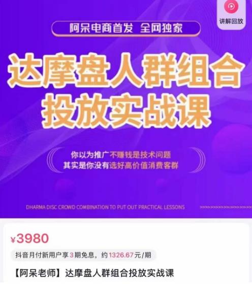 阿呆电商·达摩盘人群组合投放实战课,你以为推广不赚钱是技术问题,其实是你没有选好高价值消费客群-水滴知识网
