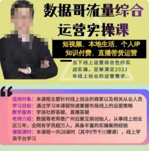 数据哥流量综合运营实操课:短视频、本地生活、个人IP知识付费、直播带货运营-水滴知识网