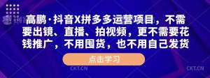 高鹏·抖音X拼多多运营项目，不需要出镜、直播、拍视频，不需要花钱推广，不用囤货，不用自己发货-水滴知识网