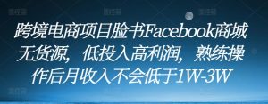 跨境电商项目脸书Facebook商城无货源,低投入高利润,熟练操作后月收入不会低于1W-3W-水滴知识网