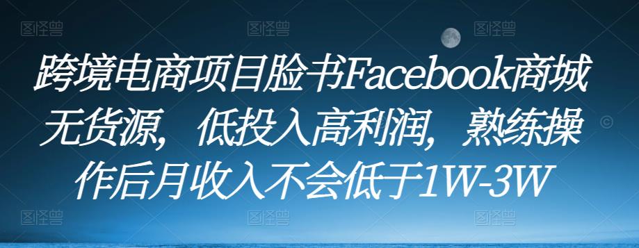 跨境电商项目脸书Facebook商城无货源,低投入高利润,熟练操作后月收入不会低于1W-3W-水滴知识网