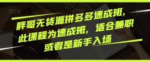胖哥无货源拼多多速成班,此课程为速成班,适合兼职或者是新手入场-水滴知识网