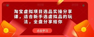 淘宝虚拟项目选品实操分享课，适合新手选虚拟品的玩法，全盘分享给你-水滴知识网