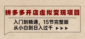 拼多多开店虚拟变现项目：入门到精通，从小白到日入过千（15节完整版）-水滴知识网