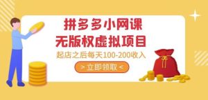 黄岛主·拼多多小网课无版权虚拟项目分享课：起店之后每天100-200收入-水滴知识网