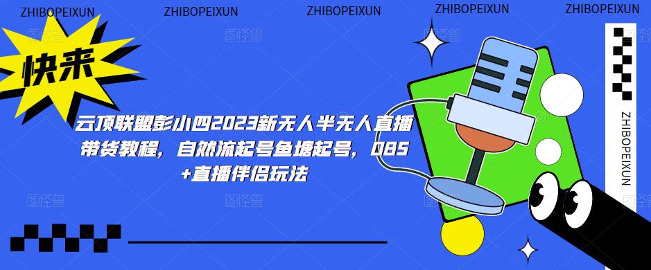 云顶联盟彭小四2023新无人半无人直播带货教程,自然流起号鱼塘起号,OBS+直播伴侣玩法-水滴知识网
