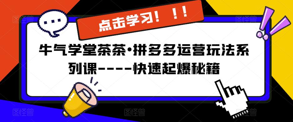 牛气学堂茶茶•拼多多运营玩法系列课—-快速起爆秘籍【更新】-水滴知识网