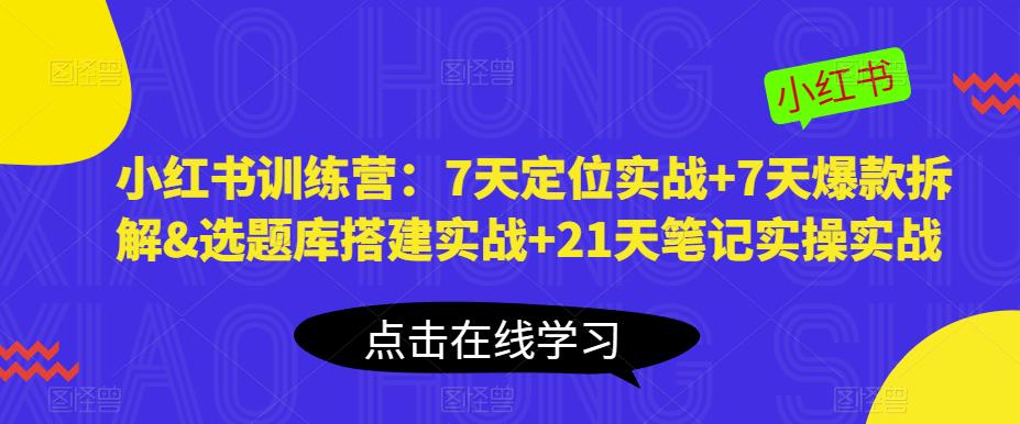 小红书训练营:7天定位实战+7天爆款拆解&选题库搭建实战+21天笔记实操实战-水滴知识网