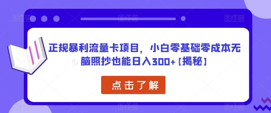 正规暴利流量卡项目，小白零基础零成本无脑照抄也能日入300+【揭秘】-水滴知识网