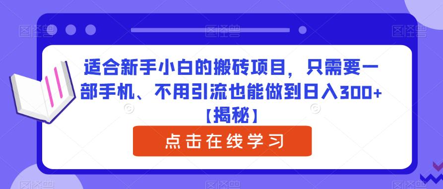 适合新手小白的搬砖项目，只需要一部手机、不用引流也能做到日入300+【揭秘】-水滴知识网