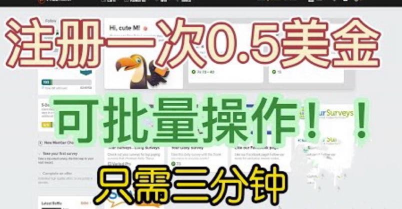 国外项目注册一次0.5美金，只需三分钟无脑操作，可批量同时放大操作，小白工作室福利【揭秘】-水滴知识网