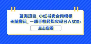 蓝海项目小红书卖合同模板无脑搬运一部手机日入500+(教程+4000份模板)【揭秘】-水滴知识网