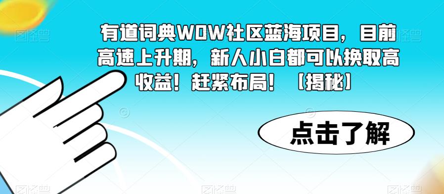 有道词典WOW社区蓝海项目，目前高速上升期，新人小白都可以换取高收益！赶紧布局！【揭秘】-水滴知识网