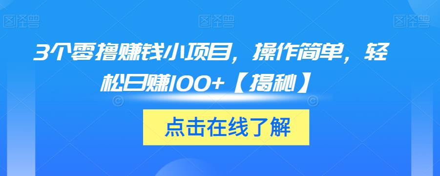 3个零撸赚钱小项目，操作简单，轻松日赚100+【揭秘】-水滴知识网