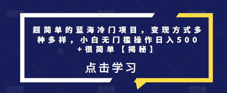 超简单的蓝海冷门项目,变现方式多种多样,小白无门槛操作日入500+很简单【揭秘】-水滴知识网