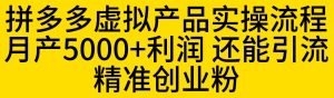 拼多多虚拟产品实操流程,月产5000+利润,还能引流精准创业粉【揭秘】-水滴知识网