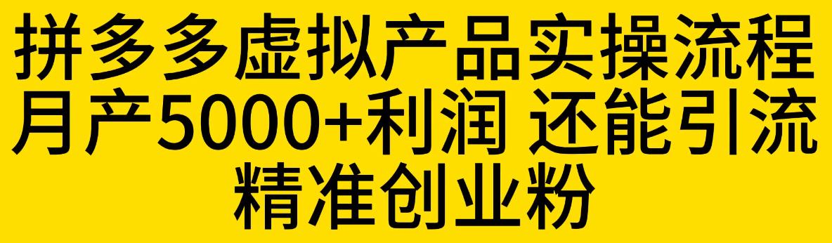 拼多多虚拟产品实操流程，月产5000+利润，还能引流精准创业粉【揭秘】-水滴知识网