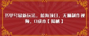 书单号最新玩法，蓝海项目，无脑制作视频，0成本【揭秘】-水滴知识网