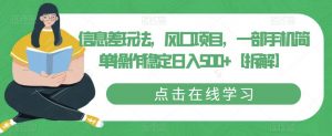 信息差玩法,风口项目,一部手机简单操作稳定日入500+【拆解】-水滴知识网