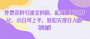 免费资料引流宝妈粉，私域高利润转化，小白可上手，轻松实现日入600+【揭秘】-水滴知识网