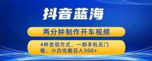 蓝海项目发布开车视频,两分钟一个作品,多种变现方式,一部手机无门槛小白也能日入500-水滴知识网