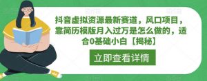 抖音虚拟资源最新赛道,风口项目,靠简历模版月入过万是怎么做的,适合0基础小白【揭秘】-水滴知识网