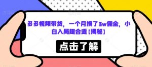 多多视频带货,一个月搞了3w佣金,小白入局超合适【揭秘】-水滴知识网