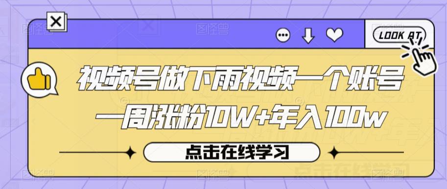 视频号做下雨视频一个账号一周涨粉10W+年入100w【揭秘】-水滴知识网