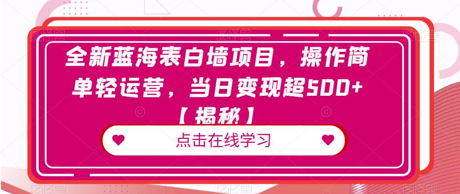 全新蓝海表白墙项目,操作简单轻运营,当日变现超500+【揭秘】-水滴知识网