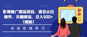 影视推广搬运项目,适合小白操作,无脑搬运,日入500+【揭秘】-水滴知识网