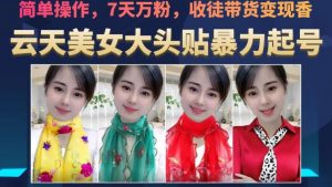 云天美女大头贴暴力起号教学,简单操作,7天万粉,收徒带货变现香-水滴知识网