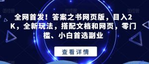 全网首发！答案之书网页版，目入2K，全新玩法，搭配文档和网页，零门槛、小白首选副业【揭秘】-水滴知识网