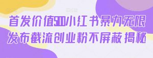 首发价值5100小红书暴力无限发布截流创业粉不屏蔽揭秘-水滴知识网